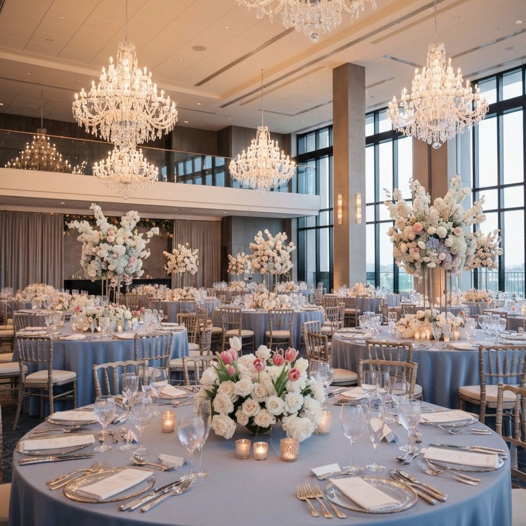 Elegant event setup with chandeliers and candles